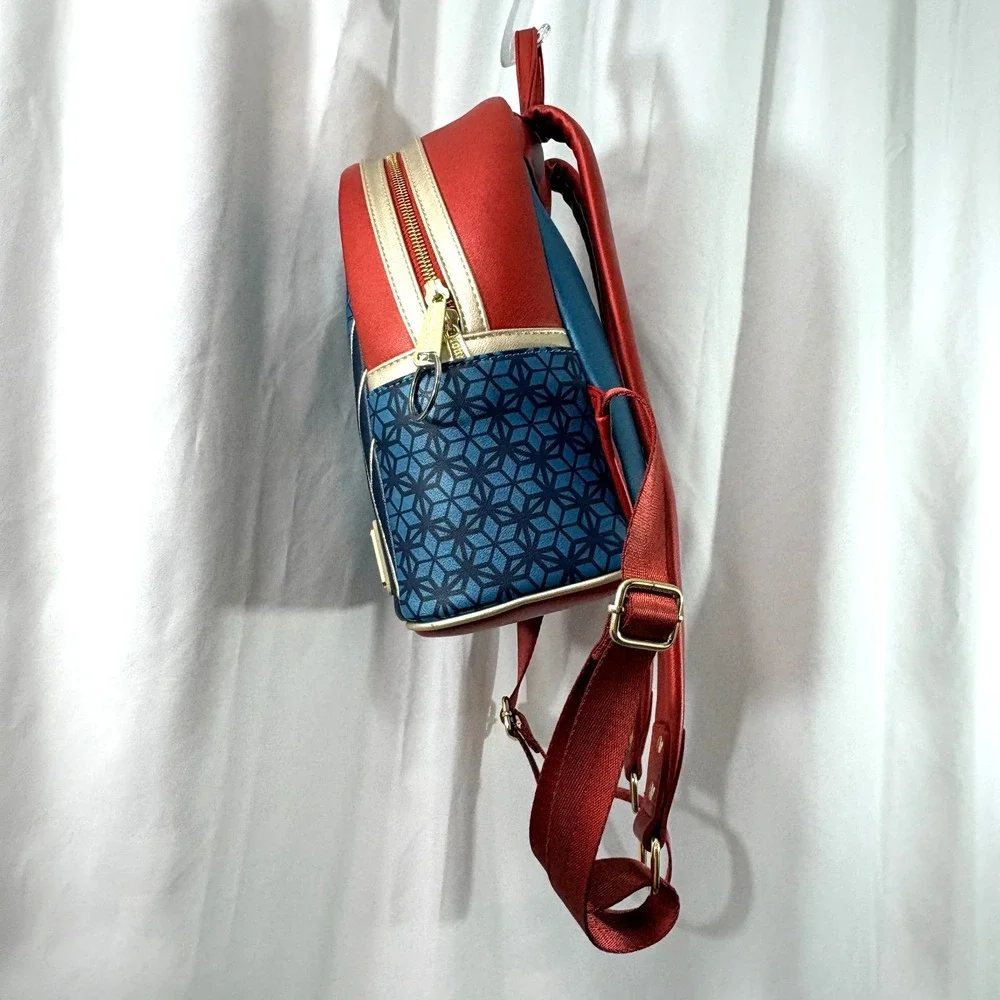 Marvel Loungefly Captain Marvel Mini Backpack Blue Red Gold Geometric Pattern